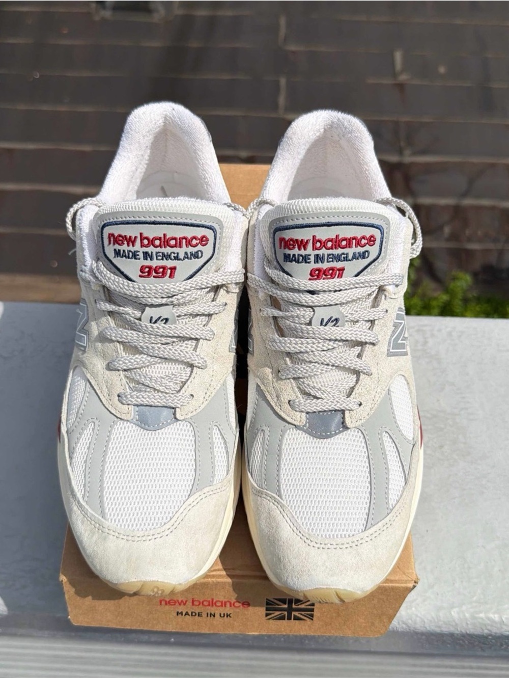 New Balance Men's Sneakers in Off-White with Red & Navy Accents - Picture 3 of 10